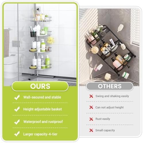 Aitatty Floor Standing Corner Shower Caddy - Rustproof Shower Stand Shelves