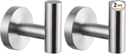 kimzcn Brushed Stainless Steel Towel Coat Hooks Bathroom Clothes Garage Hotel Cabinet Closet Sponges Robe Hook Wall Mounted Round Kitchen Heavy Duty Bath Door Hanger 2 Pack