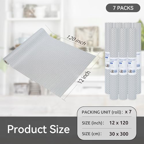 FIFTY FEET 12"x120" Non-Adhesive Shelf Liner for Kitchen Cabinets and Drawers, Washable Non-Slip PVC Cabinet Liner (Black Circle)(7 Roll)
