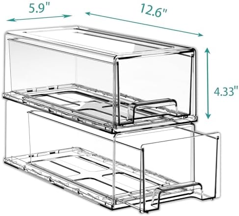 Pull Out Drawer Medicine Box for Safe Medication Storage, Large Refrigerator Storage Bin for Kitchen Food Safe, Tablet Box for Kids Home/Office Organize Ointments,2 Pack - Clear（ Medium）