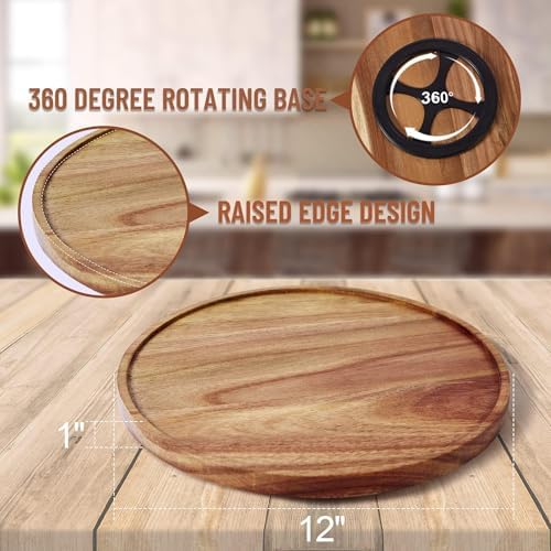 [ 2 Pack ] 12-inch Acacia Wood Lazy Susan Organizers,Turntable for Cabinet