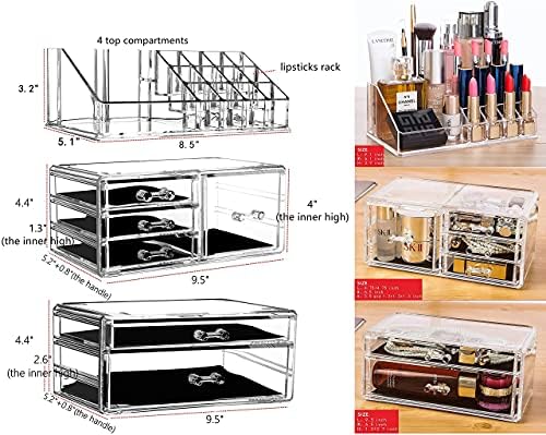 Cq acrylic 3 Pack Clear Makeup Organizer Countertop, Stackable 6 Drawers Skincare Organizer,Cute Skin Care Organizer for Vanity Hair Clip,Jewelry,Beauty Product Desk and Make Up Organizers for Vanity