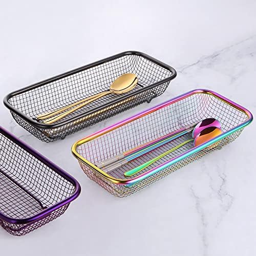 Kitchen Drawer Organizer, Stainless Steel Storage Container Metal Cabinet Storage Basket for Holding Silverware Kitchen Utensil, Pack of 2, Purple