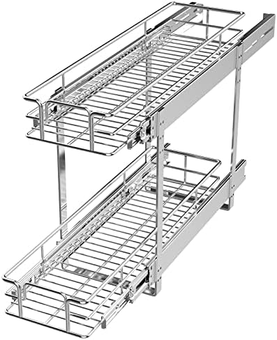 LOVMOR 2 Tier Individual Pull Out Cabinet Organizer 9" W x 21½" D, Slide Out Kitchen Cabinet Storage Sliding Shelves