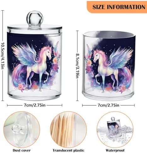 MNSRUU 4 Pack Qtip Holder Organizer Dispenser Cute Unicorn Pink Bathroom Storage Canister Cotton Ball Holder Bathroom Containers for Cotton Swabs/Pads/Floss