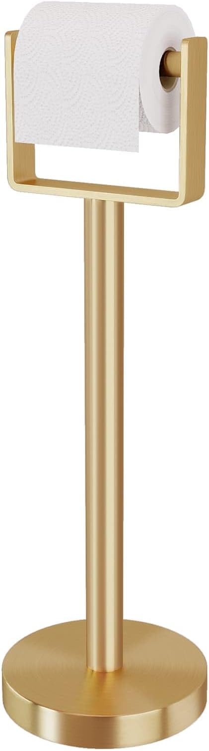 Heavy Duty Toilet Paper Holder Stand, Extra-Weighted Base No Tipping | Stainless Steel Toilet Paper Stand, Free Standing Floor Tissue Roll Holder for Bathroom, Gold 200UP