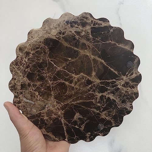 Marble Tray Round Scalloped Tray Small Serving Platter for Counter, Bathroom, Kitchen, Nightstand, Jewelry Ring Dish Holder (Coffee Net)