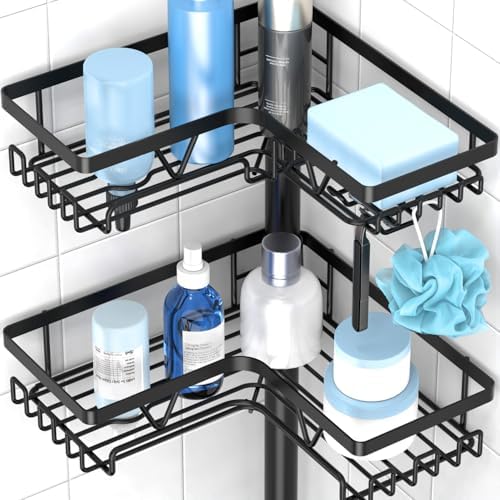 KEGII Floor Shower Caddy Standing, 4-Tier Corner Organizer with Hooks