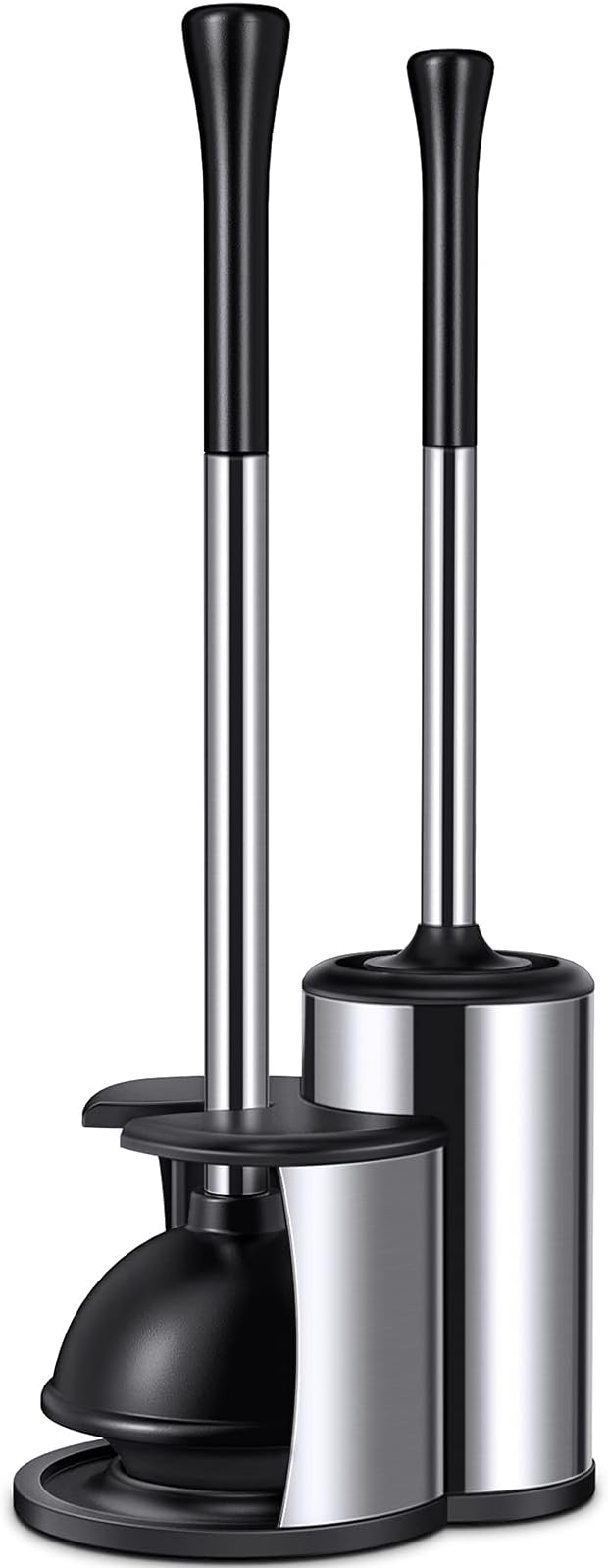 HAMITOR Toilet Plunger Bowl Brush Set: Hideaway Heavy Duty Toilet Plunger Scrubber Cleaner Holder Combo for Bathroom with Covered Caddy Hidden Elongated Discreet Apartment Plunger Brush Accessories
