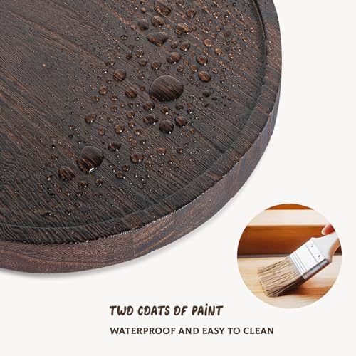 Round Decorative Tray Farmhouse Kitchen Decor Soap Dish, 11" Dark Brown