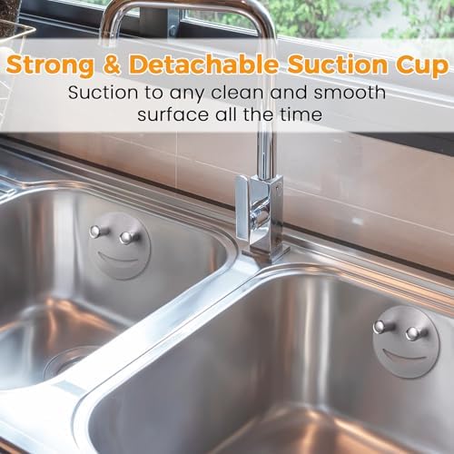 Semcide Sponge Holder, Stainless Steel Sink Caddy w/Suction Cup Installation, Sponge Organizer for Kitchen/Bathroom Sink, Self Draining, Dishwasher Safe for Holding Sponges, Silver(2-Pack)