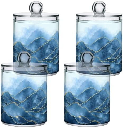 MNSRUU 4 Pack Qtip Holder Organizer Dispenser Blue Watercolor Marble Bathroom Containers Bathroom Vanity Storage Canister Apothecary Jars for Cotton Swabs/Pads/Floss