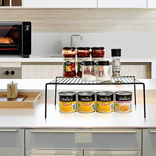 Redrubbit 2 Pack Large (15.7 x 9. 4 Inch) Cabinet Storage Shelf Rack, Rustproof Kitchen Counter and Cabinet Shelf, Storage Rack Organizer for Kitchen, Fridge, Cabinet, Bathroom, Black