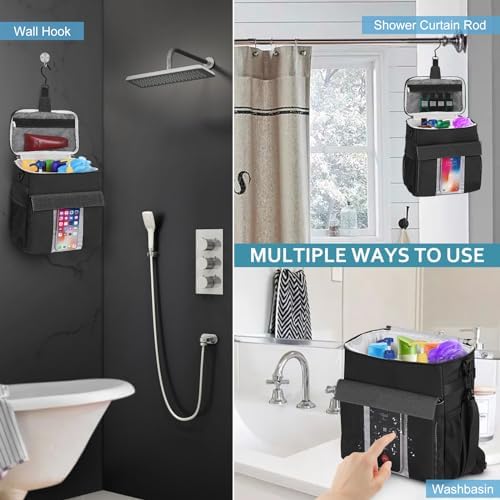 Portable Shower Caddy Tote Bag, Mesh Hanging Organizer, Black