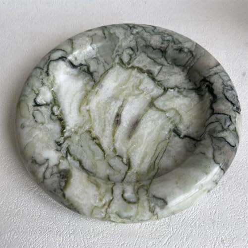 Natural Marble Round Vanity Tray Jewelry Makeup Dish Decorative Tray for Coffee Table,Bathroom,Bedroom (Green Emerald)