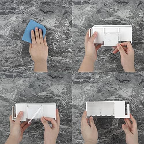 5 Slots Wall Mount Toothbrush Holder with Cover, Self Adhesive Toothbrush Storage Organizer for Shower, Toothpaste & Toothbrush Hanger for Bathroom, Medicine Cabinet, Dorm (White)
