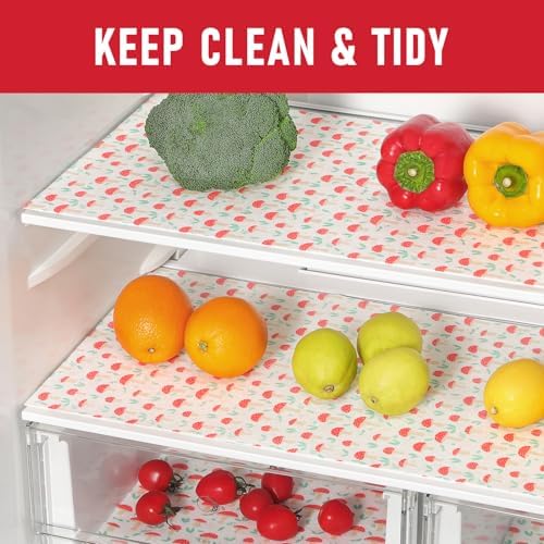Cooyes 12 Pack Cloth Shelf Liners for Kitchen Cabinets, 17.7" × 36", Non-Slip Refrigerator Liners Machine Washable, Crisper Drawer Mats for Glass Shelves and Freezers, (Red Mushroom)