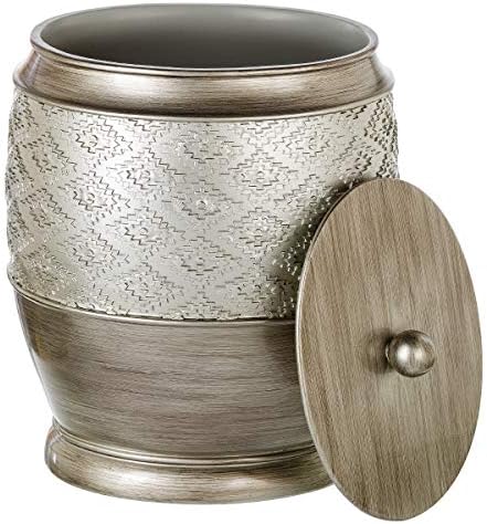 Creative Scents Dublin Silver Small Bathroom Trash Can with Lid 1.26 Gal / 4.8L - Brushed Silver Oval Garbage Can - Decorative Waste Basket for Bathroom Decor - Durable Wastebasket for Paper/Diaper
