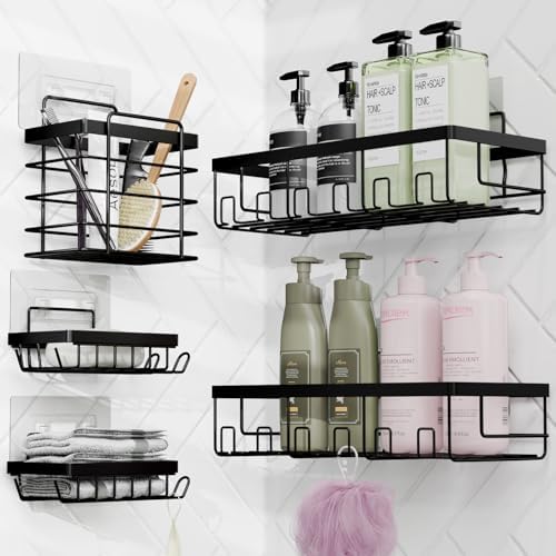 Clara Clark Bathroom Accessories Set - 27PC Bathroom Set with Adhesive Corner Shower Caddy Hanging, Bathroom Sets with Shower Curtain and Rugs, Ombre White Shower Curtain Set with Bathroom Trash Can