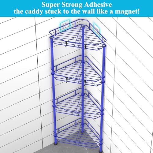HuggieGems Metal Floor Standing Corner Shower Caddy, Dark Blue, 4 Tier