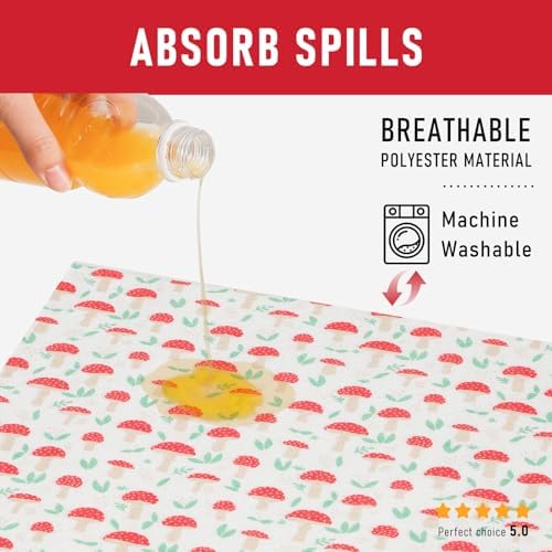 Cooyes 12 Pack Cloth Shelf Liners for Kitchen Cabinets, 12" × 24", Non-Slip Refrigerator Liners Machine Washable, Crisper Drawer Mats for Glass Shelves and Freezers, (Red Mushroom)