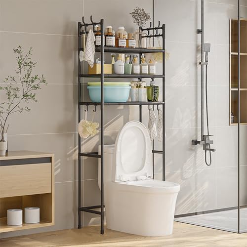 3-Tier Over-The-Toilet Storage Shelf - Sturdy Stainless Steel Bathroom Organizer for Toiletries, Towels & Essentials - Space-Saving Design