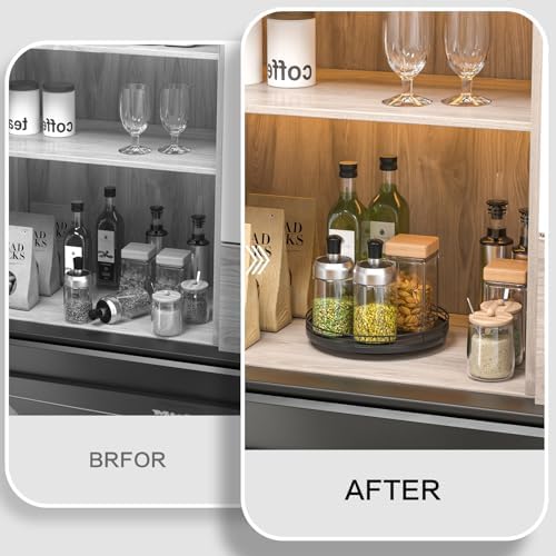 Oroyutor 9-Inch Oak Lazy Susan Spice Organizer, Black Finish