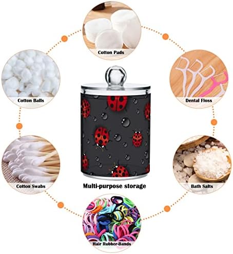 Fustylead 2 Pack Red Ladybugs Qtip Holder Dispensers, Bathroom Storage Canister Plastic Apothecary Jar Set for Cotton Swabs, Ball, Pads, Floss