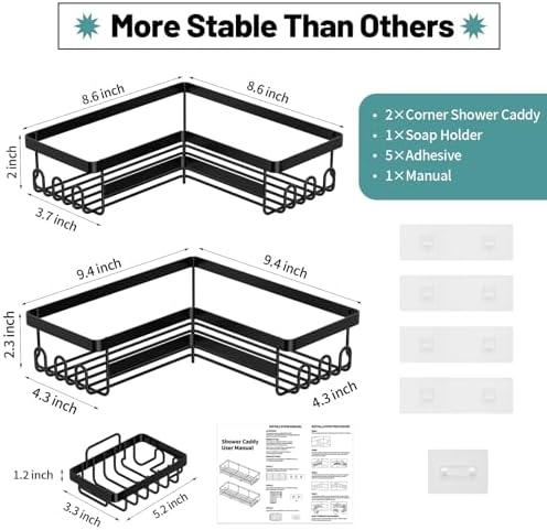 StorageRight Corner Shower Caddy, Adhesive Shower Organizer with Hooks
