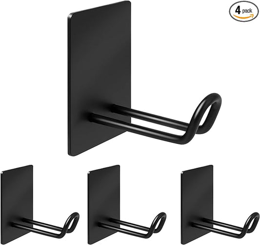 Self Adhesive Hooks Heavy Duty, Large Stainless Steel Towel Hooks, No Drill Sticky Hooks, Long Stick on Shower Wall Hooks for Hanging Hat Coat Key Headphone (Black(4Pcs))