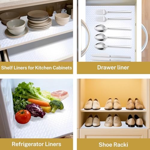 Non Adhesive Shelf Liner Cabinet Liners for Shelves, Drawer Liners for Kitchen Cabinets, Plastic Sink Liner Cutting Mat, Easy to Clean Bathroom Cabinet Mat Organizers and Storage 12" x20FT