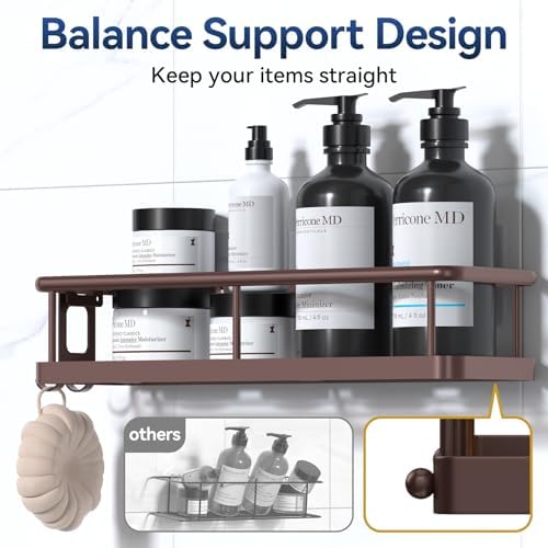 YASONIC Shower Caddy Adhesive, Rustproof Shower Organizer with Soap Holder, Large Capacity Shower Shelves for Inside Shower, No Drilling Bathroom Organizers and Storage for Home Decor（3 Pack Bronze）