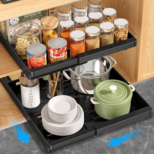 DOMNIU Pull Out Cabinet Organizers Expandable,Black,20.8"Depth,2 Pack