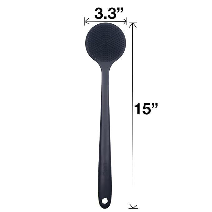 DNC Back Scrubber for Shower Soft Silicone Bath Body Brush with Long Handle (Black)