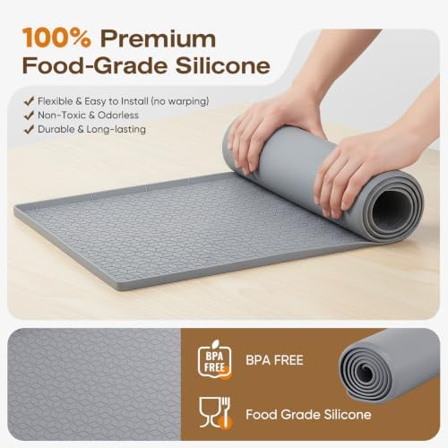 TRZZ Waterproof Under Sink Mat, 28"x22", Drip Tray Shelf Liner, Light Grey