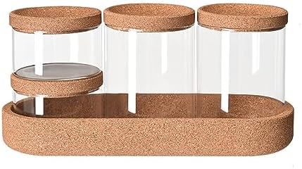 4 pack Glass Qtip Holder Dispenser Apothecary Jars with Vanity Tray