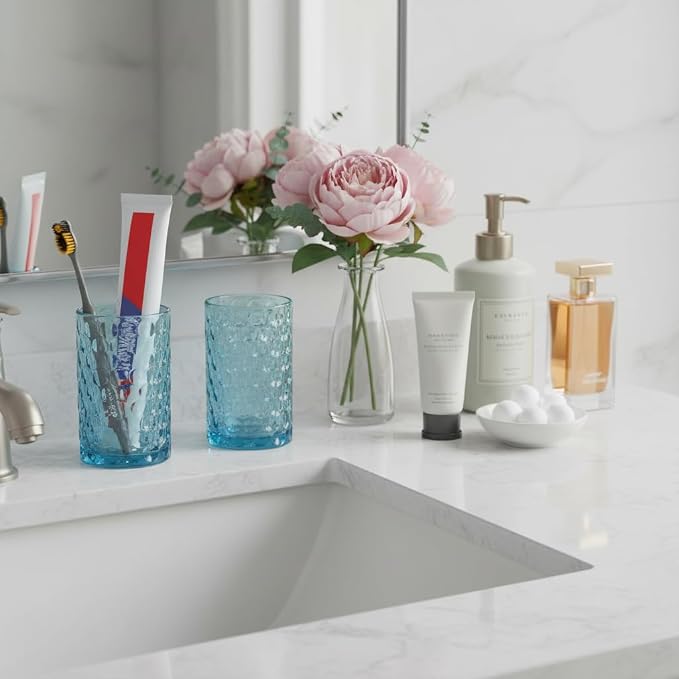 Glass Toothbrush Holder, Blue Bathroom Toothbrush and Toothpaste Holder Set, 11 oz Bathroom Tumbler Cup Set, Decorative Countertop Storage Cups Organizer for Toothpaste, Brushes