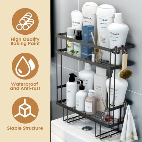 PowerKing Over The Toilet Storage Shelf, 2-Tier Bathroom Organizer, Black