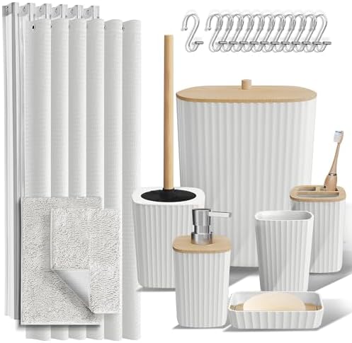 Clara Clark White Bathroom Set, Bathroom Sets with Shower Curtain and Rugs