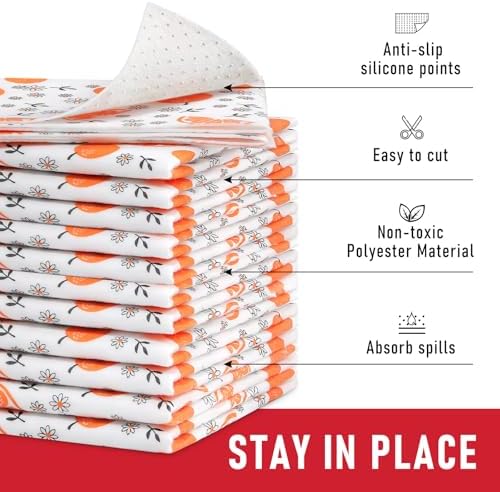 Cooyes Shelf Liners, 2-in-1 Non-Slip Fridge Mats, Absorb Excess Moisture, Machine Washable, No-BPA Multiple Sizes for Glass Shelves, Kitchen Cabinets, Drawers (12 W x 24 L Inches, Dasiy-6 Pack)