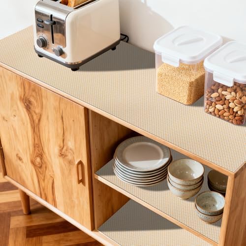 FIFTY FEET 12"x120" Non-Adhesive Shelf Liner for Kitchen Cabinets and Drawers, Washable Non-Slip PVC Cabinet Liner (Yellow Circle)(10 Roll)