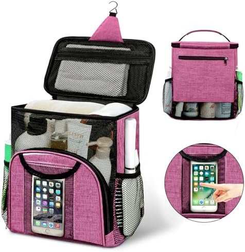Attmu Portable Shower Caddy College Tote Bag, Quick Dry Hanging Toiletry Bag, Large Capacity Mesh Shower Caddy Portable for College Dorm Room Essentials for Boys and Girls for Bath Camping (Pink)