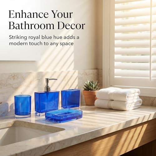 Bathroom Accessories Set, Acrylic Bathroom Accessory Set with Soap Dispenser,Soap Dish, Toothbrush Holder, Tumbler, Modern Bathroom Accessories Decor,Gift for Home (Blue-4)