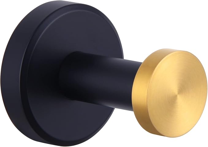 Angle Simple Towel Hook Black & Gold, Stainless Steel Bathroom Hook for Wall, Round Robe Hook, Hand Towel Holder