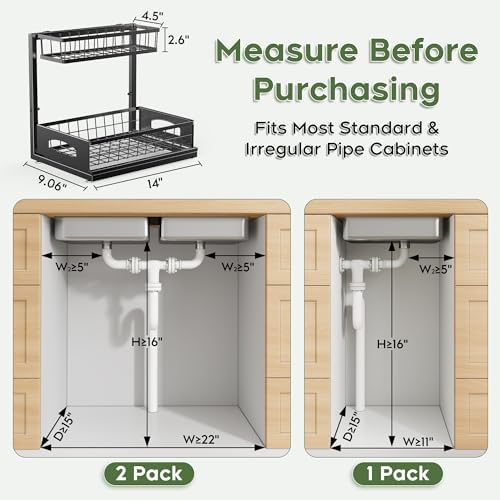Under Sink Organizer, 1-Pack L-Shaped Metal Pull-Out Drawers for Kitchen