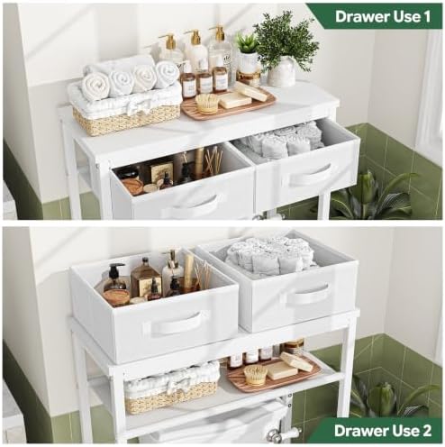 Simple Trending 2-Tier Over The Toilet Storage with 2 Fabric Drawers