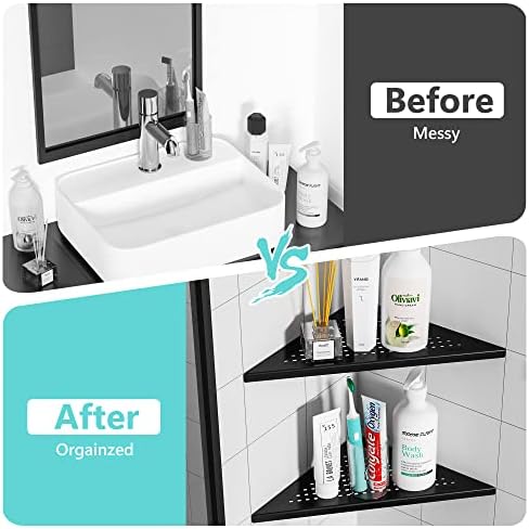 Qeke Corner Shower Shelves, 10” Recessed Tile Shower Shelf Black, 2 Pack