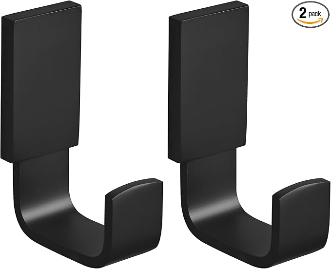 BESy Brass Clothes Hook Single Towel Hook for Bathroom Kitchen Garage Square Style Robe Hooks Coat and Hat Hook, Wall Mounted with Screws, Two Packs, Matte Black