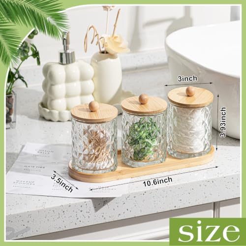 3 Pcs 16oz Glass Apothecary Jars with Lids, Cotton Swab Storage, Wood