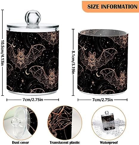 Bat 4 Pack Plastic Qtips Holder Bathroom Organizer Canisters for Cotton Balls/Swabs/Pads/Floss,Plastic Apothecary Jars for Vanity